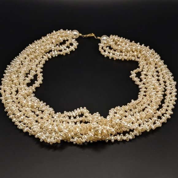 Torsade Necklace with Cream Toned Faux Rice Pearls - Picture 4 of 5